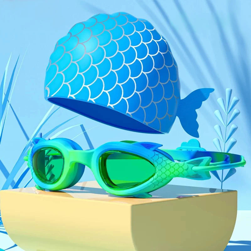 Children’s Swimming Goggles Set UK Waterproof Anti-Fog Silicone Swim Cap & Goggles