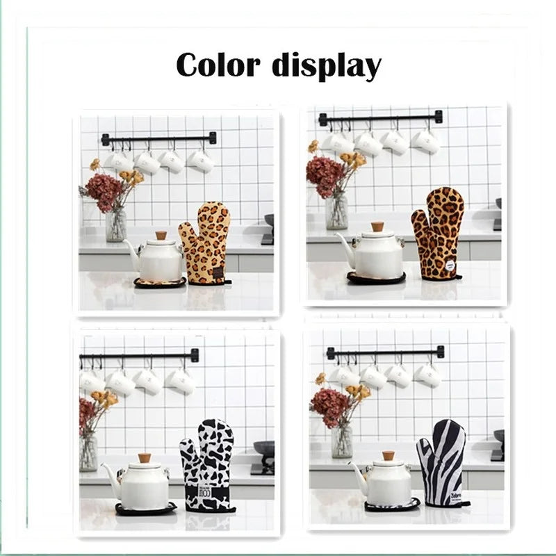 2PCS Leopard Print Oven Mitt & Pot Holder Set – Heat Resistant Kitchen Gloves