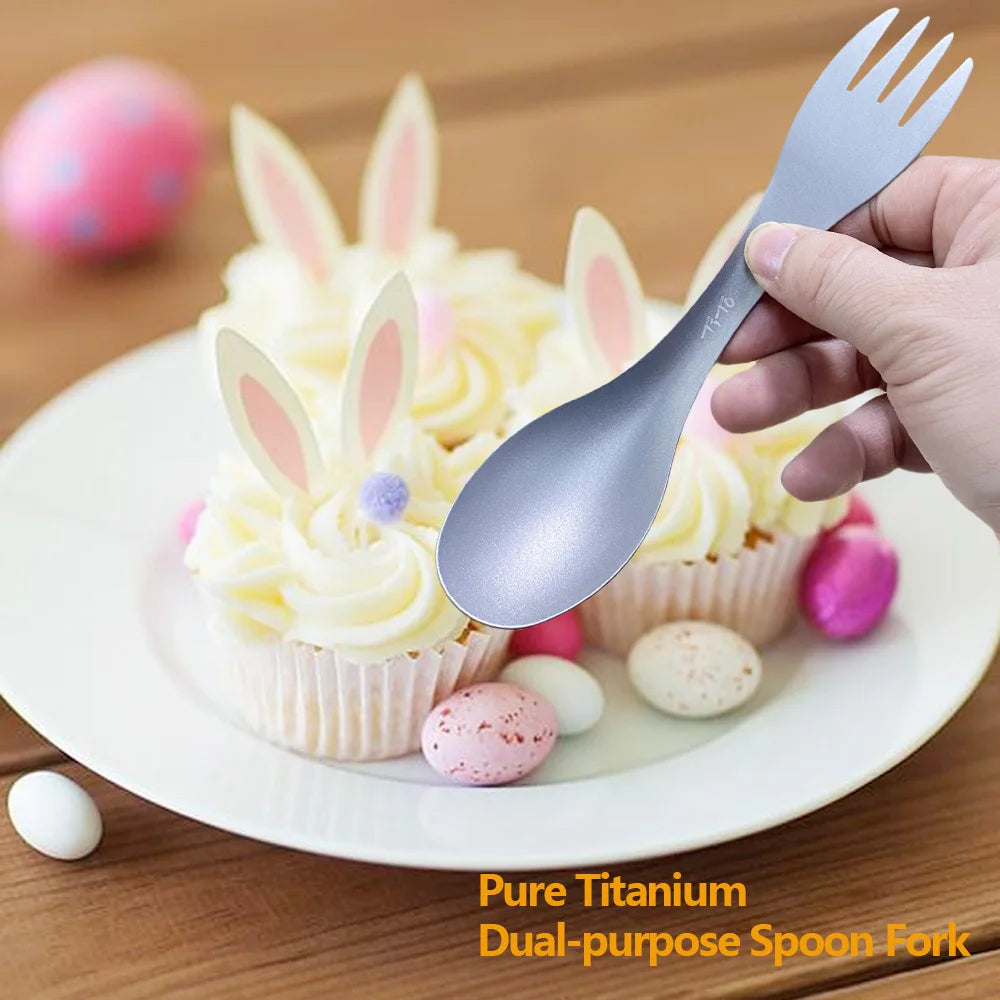 Pure Titanium Spork 2-in-1 Ultralight Camping Fork & Spoon Travel Tool