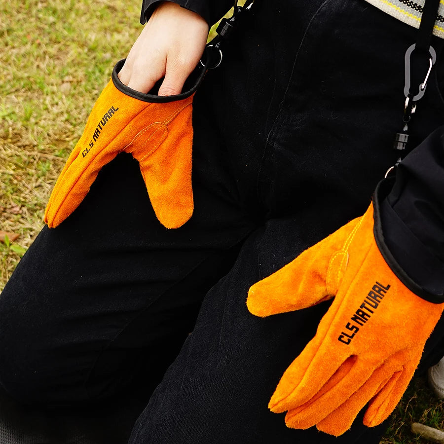 Cowhide Leather BBQ Gloves – Heat Resistant Grilling & Camping Mitts