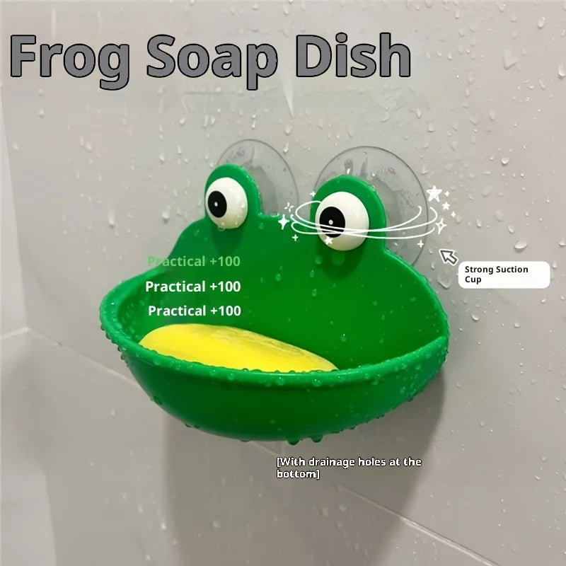 Cute Frog Soap Dish – Suction Cup Bathroom Soap Holder Rack Storage