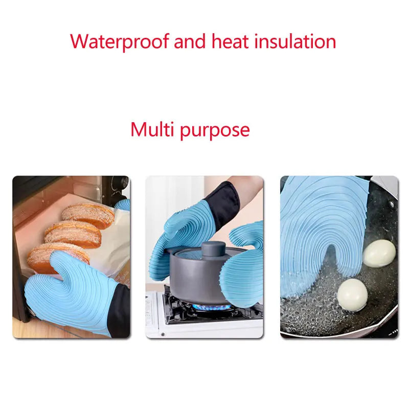 Silicone Oven Mitt Set – Waterproof Heat-Resistant Kitchen Gloves