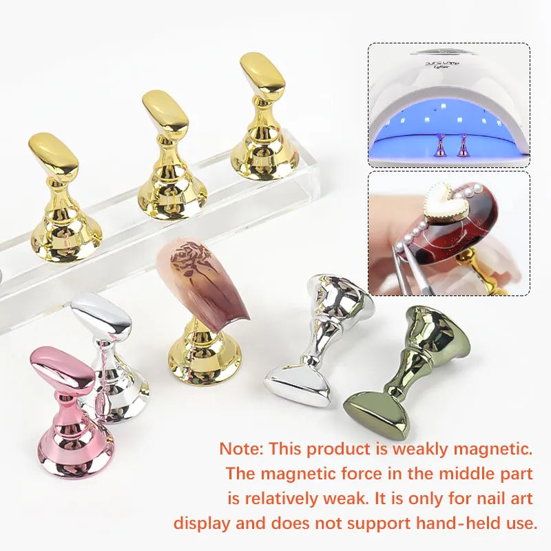 5Pcs Nail Tip Holder Magnetic Crystal Base Nail Art Practice Stand