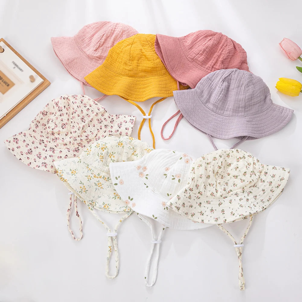 Floral Baby Bucket Hat UK Adjustable Infant Sun Cap Main image