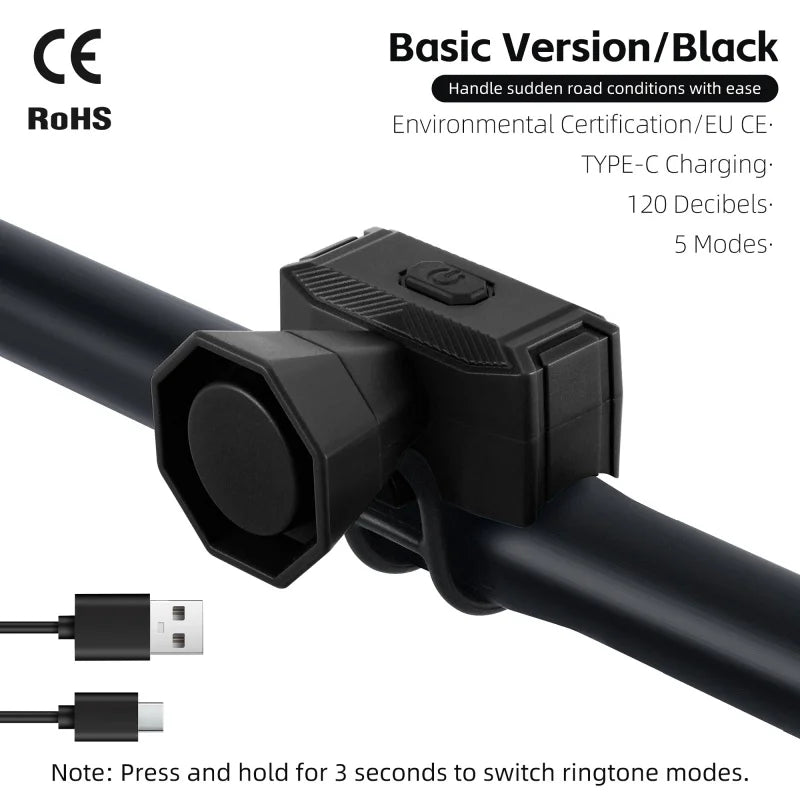 WEST BIKING 120dB Electric Bike Horn Rechargeable Waterproof Bicycle Bell