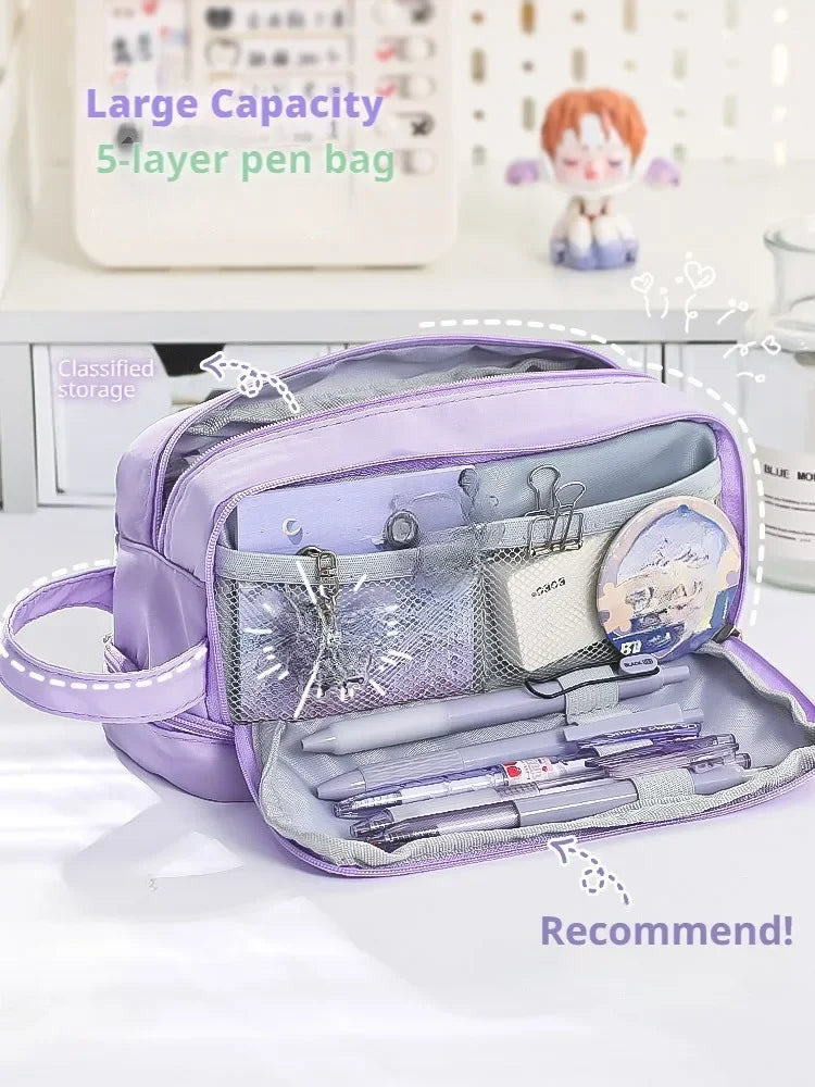 Large Capacity Pencil Case Macaron Color School Pen Bag