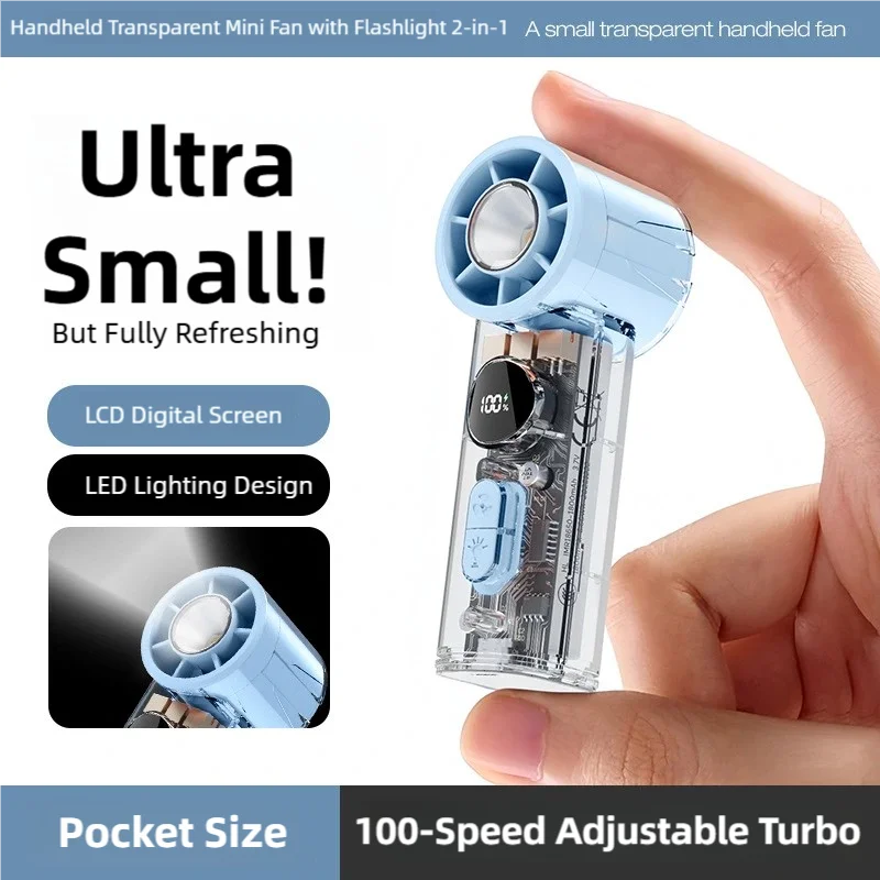 TINSOL Transparent Mini Fan UK 100-Speed USB Rechargeable Fan
