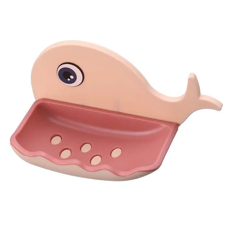 Cartoon Whale Soap Box – Wall Mounted Drain Soap Holder for Bathroom & Kitchen