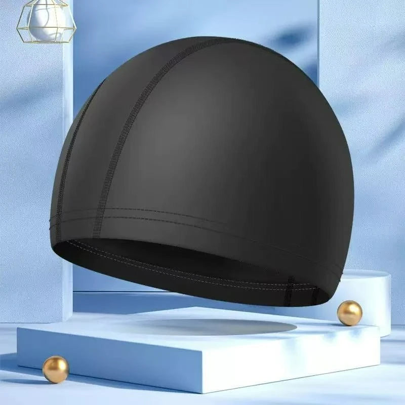 Waterproof PU Swimming Cap with Ear Protection for Adults & Kids