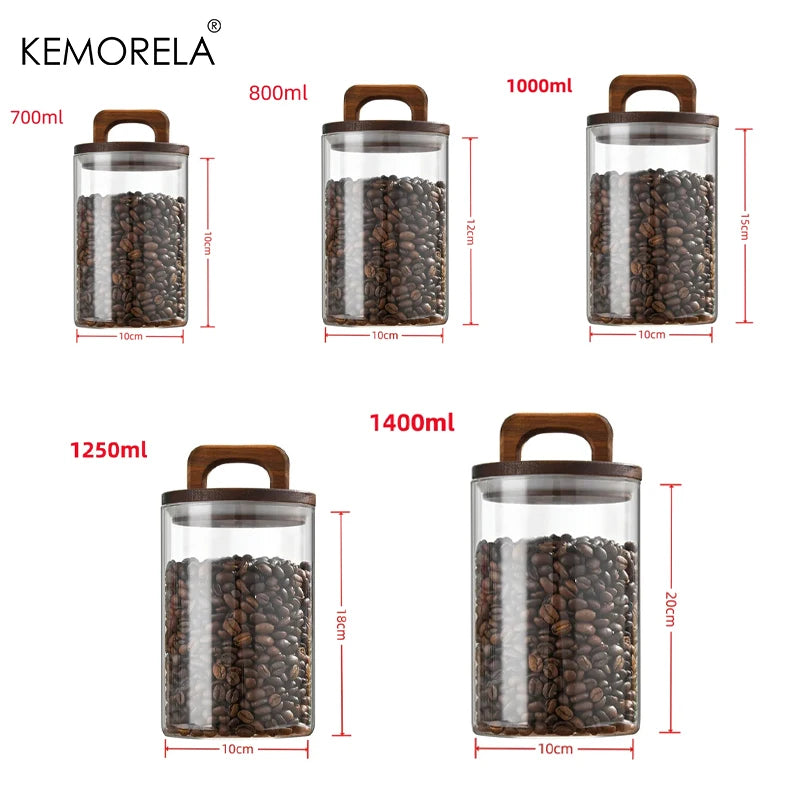 Glass Storage Jar with Wooden Lid Airtight Kitchen Food Container
