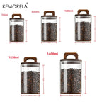 Glass Storage Jar with Wooden Lid Airtight Kitchen Food Container