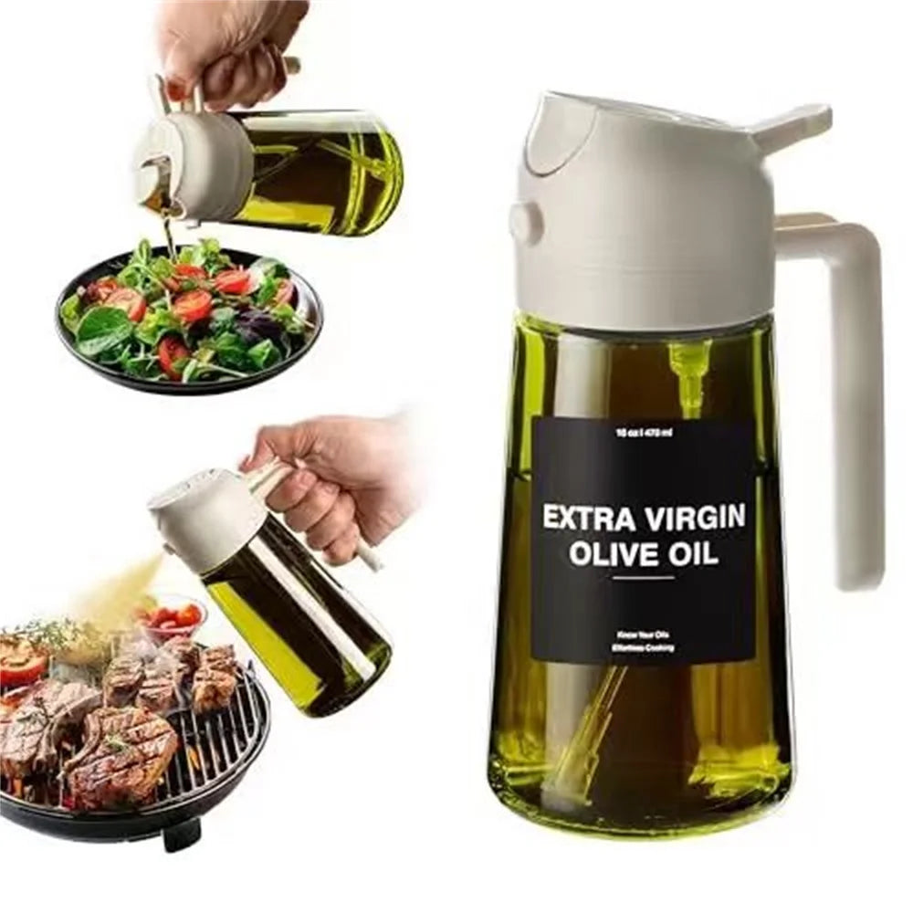 2-in-1 Olive Oil Sprayer Bottle Spray & Pour 470ML Glass Dispenser