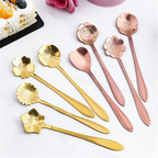 8PCS Gold Cherry Rose Stainless Steel Coffee Spoon Set