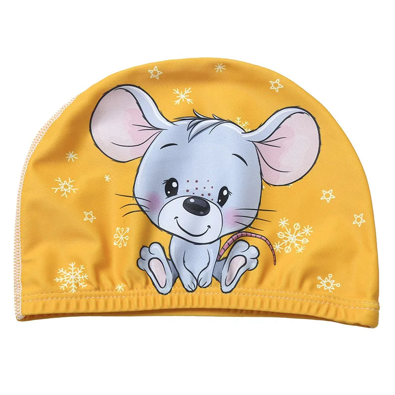 Kids Cartoon Swimming Cap Elastic Fabric Swim Hat