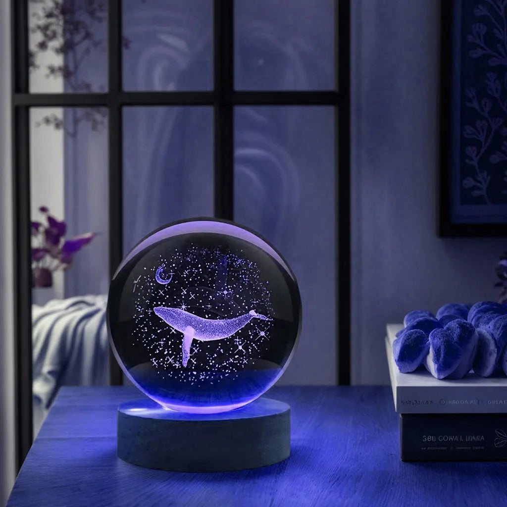 3D Moon Whale Crystal Ball Night Light LED Décor Lamp