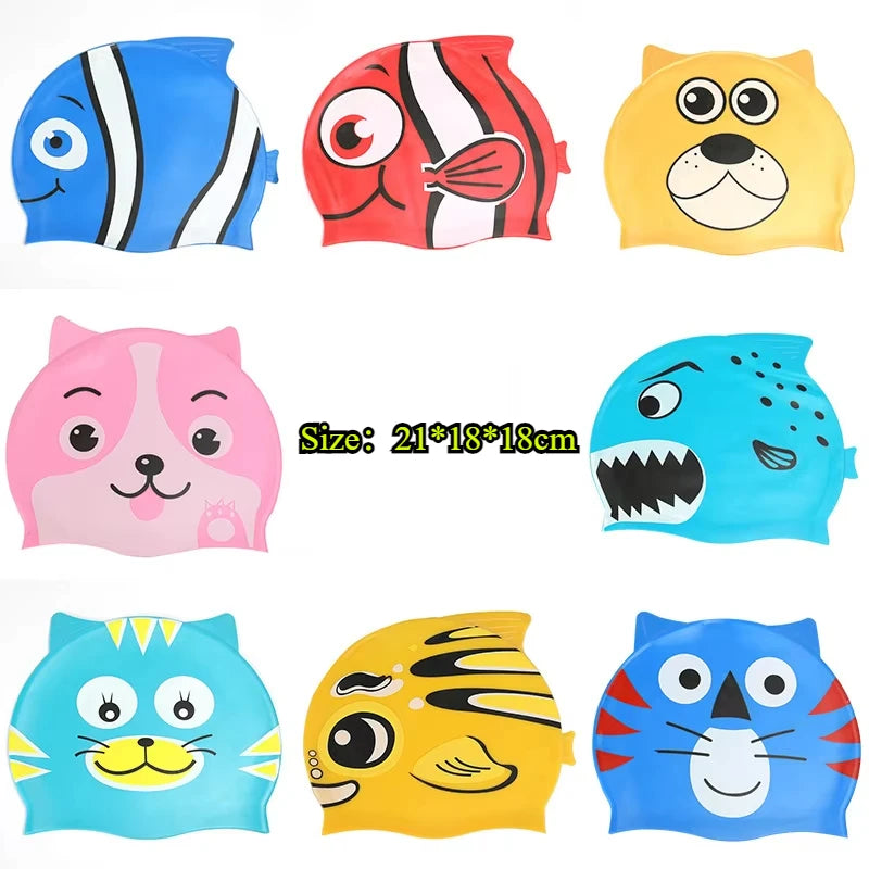 Cartoon Clownfish Kids Silicone Swimming Cap Waterproof Swim Hat