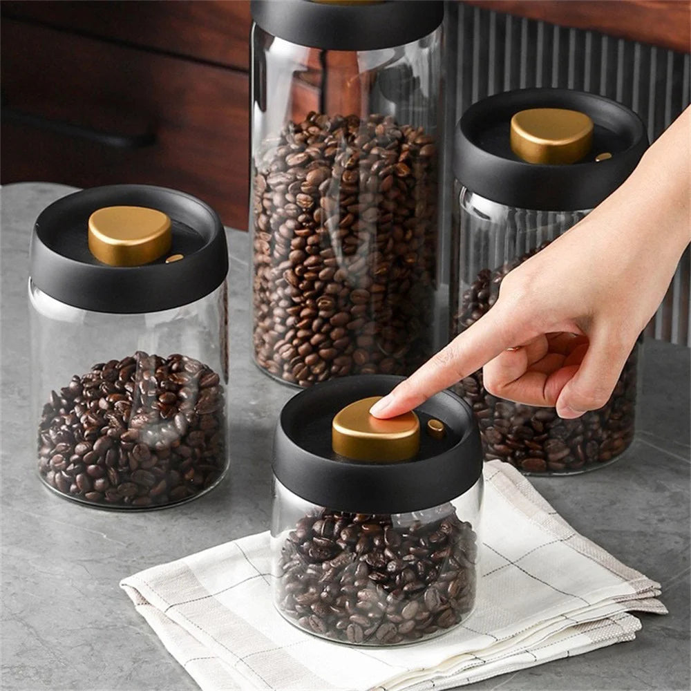 Vacuum Glass Coffee Storage Jar Airtight Coffee Bean & Tea Canister