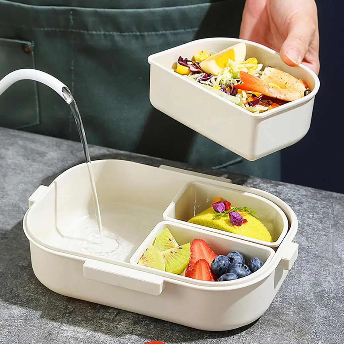 WORTHBUY 800ML Lunch Box Removable 3 Compartment Microwave Bento Box