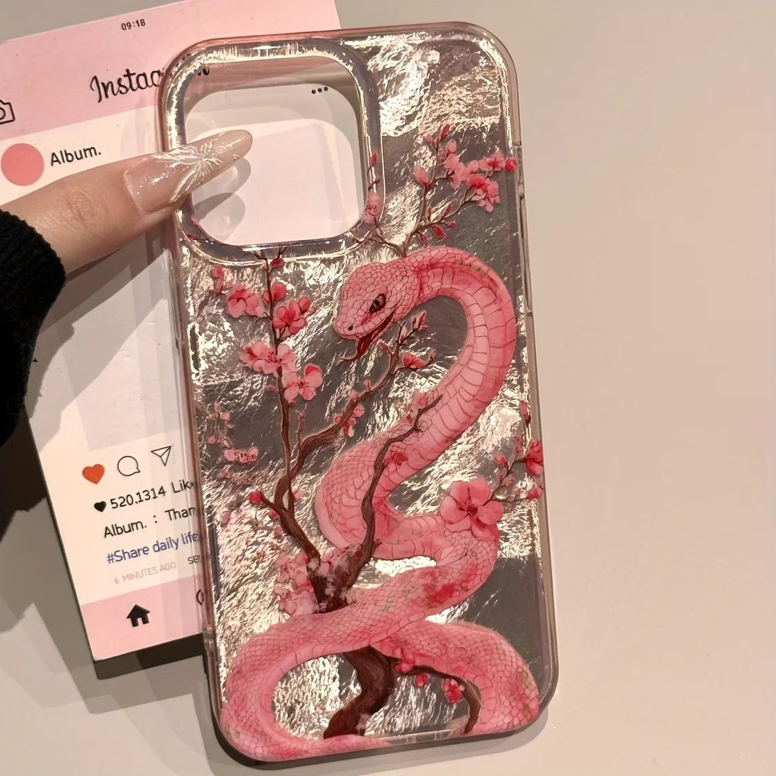Cute Pink Floral Snake Case for iPhone 16 15 14 13 12 11 Pro Max Cover