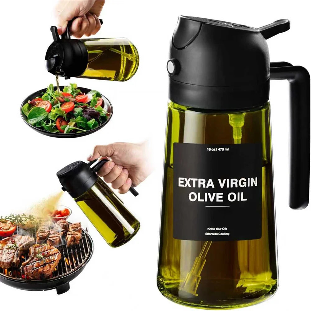 2-in-1 Olive Oil Sprayer Bottle Spray & Pour 470ML Glass Dispenser