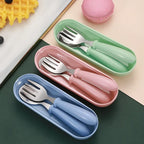 3PCS Kids Stainless Steel Spoon Fork Set with Travel Case