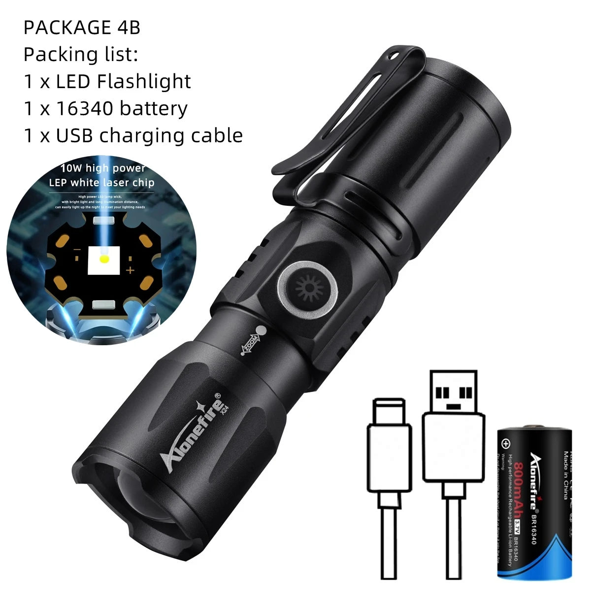 Zoom LED Mini Flashlight Type-C Rechargeable Pocket Torch