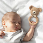 Crochet Bunny Baby Rattle Wooden Teether Toy