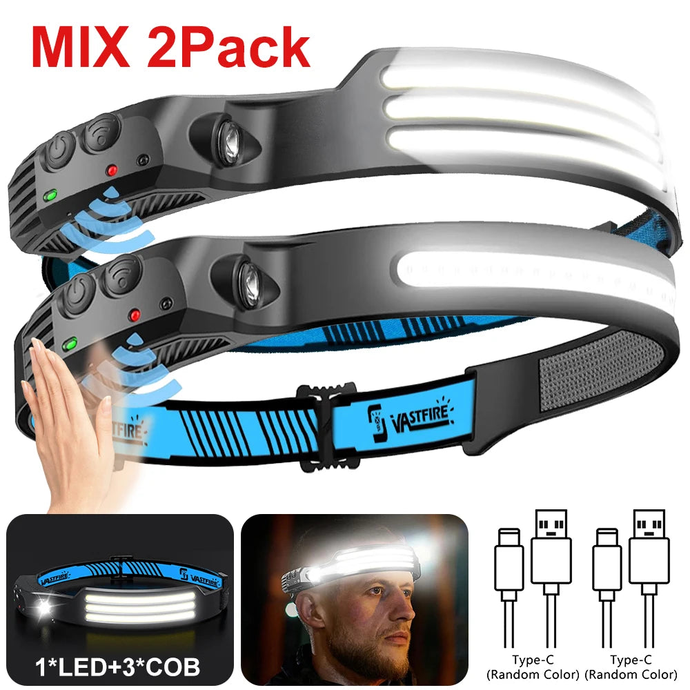 USB Rechargeable Induction COB LED Headlamp Waterproof