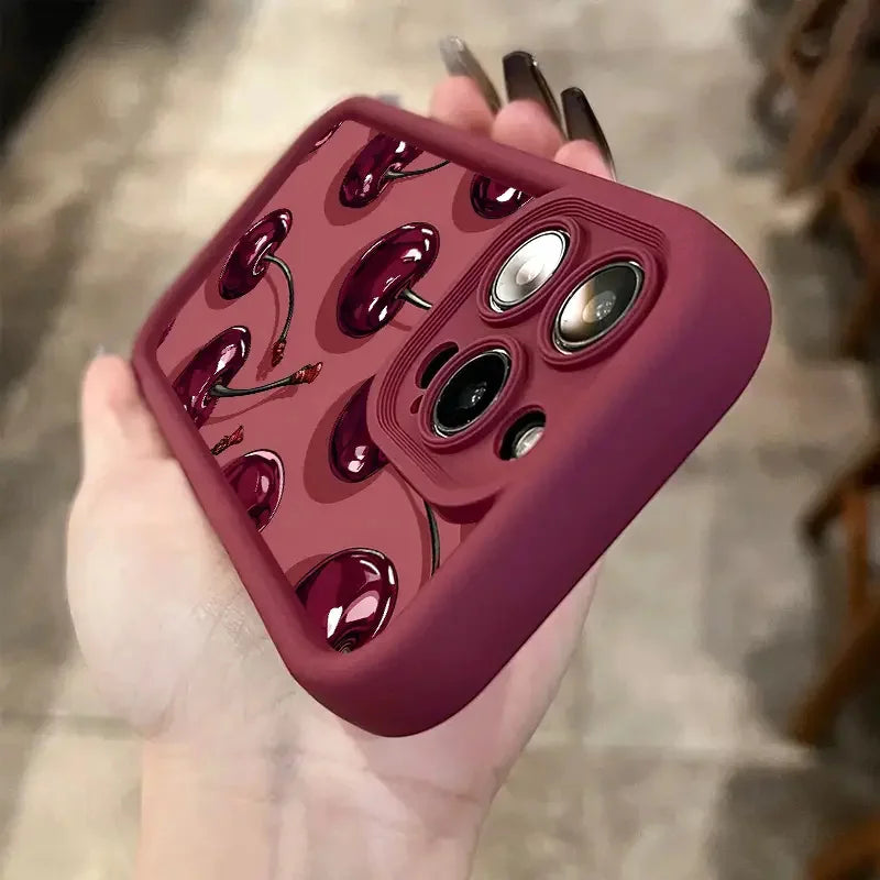 Cherry Print Silicone Case for iPhone 11 12 13 14 15 16 17 Air