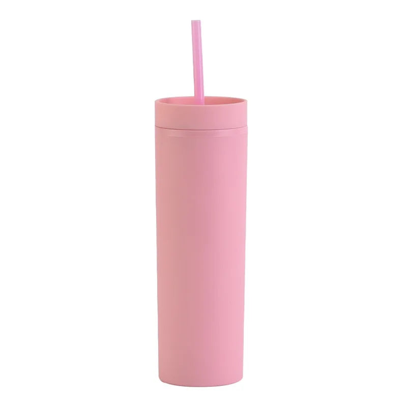 Double Wall Skinny Tumbler 473ml/480ml Cup with Straw & Lid