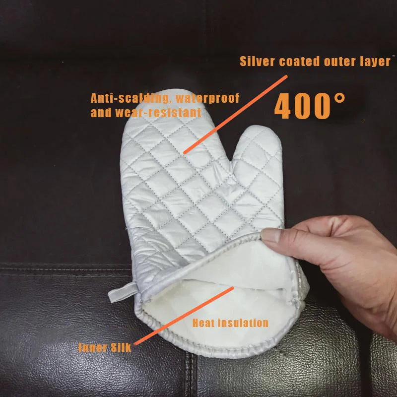 Long Heat Resistant Oven Mitts – Silver Anti-Scald Kitchen Gloves (1 Pair)