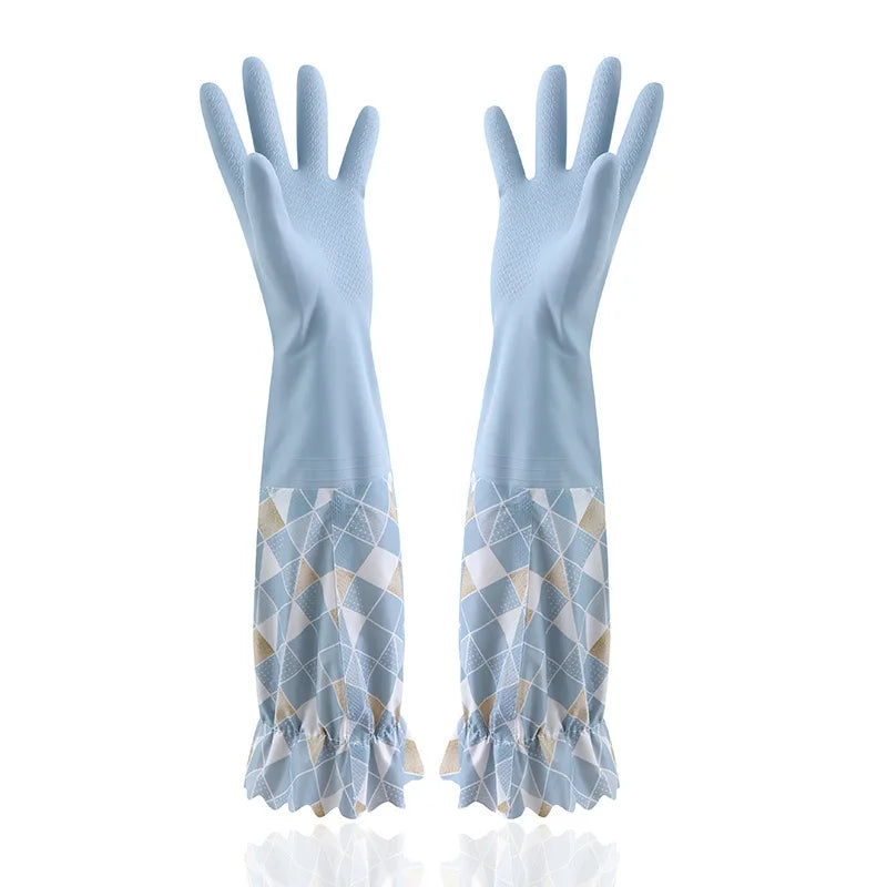 Velvet Rubber Cleaning Gloves Waterproof Winter Gloves