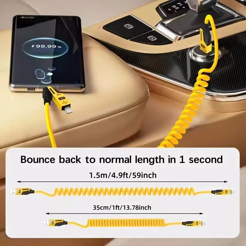4 in 1 65W Spring Short Data Cable Quick Charger Wire Spring USB Cable for iPhone 16 15 14 13 Secondary image