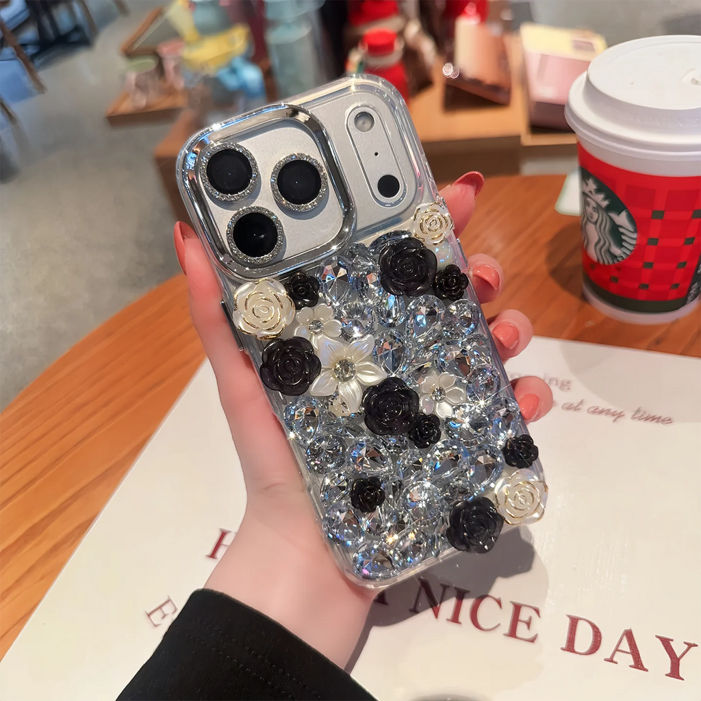 Luxury Bling Diamond Flower Case for iPhone 17 16 15 14 13 12 Pro Max