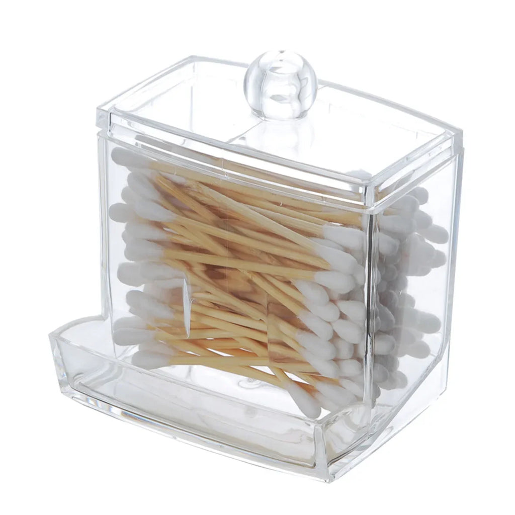 Acrylic Cotton Pad Holder Bamboo Lid Organizer