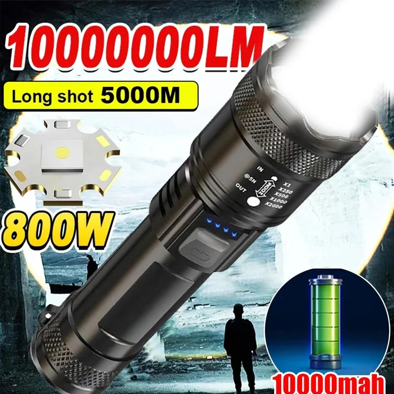 2000LM Tactical LED Flashlight USB Charging Zoom Torch