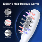 Electric hair comb with massage tips and roller balls on a dark blue background
