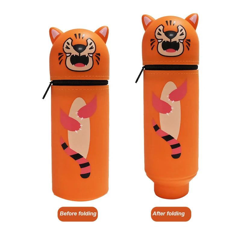 Cute Animal Silicone Pencil Case 2-in-1 Zipper Pen Pouch