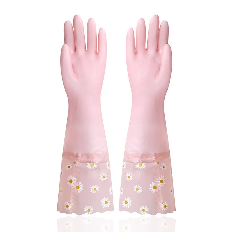 Velvet Rubber Cleaning Gloves Waterproof Winter Gloves