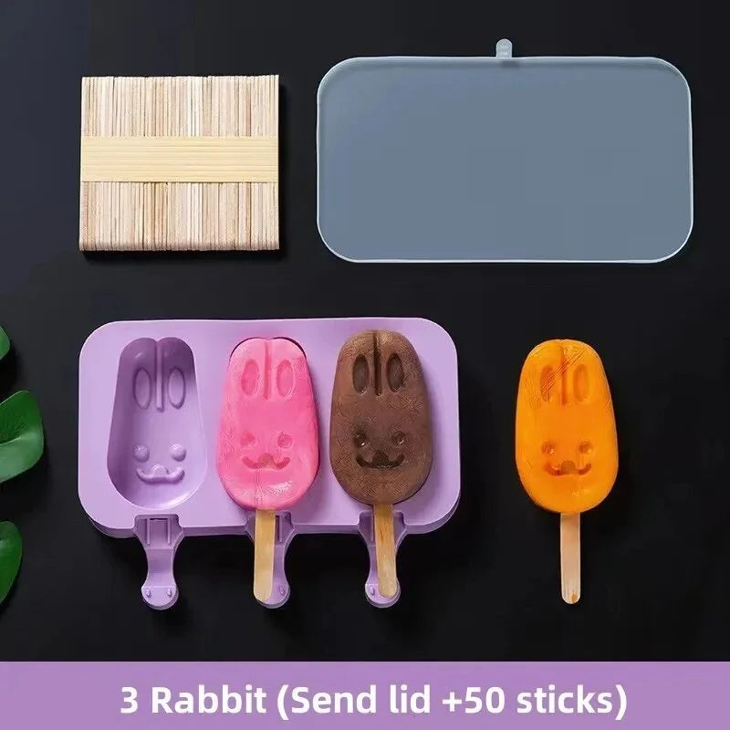 Cartoon Silicone Ice Cream Mold with Lid – DIY Homemade Popsicle Maker