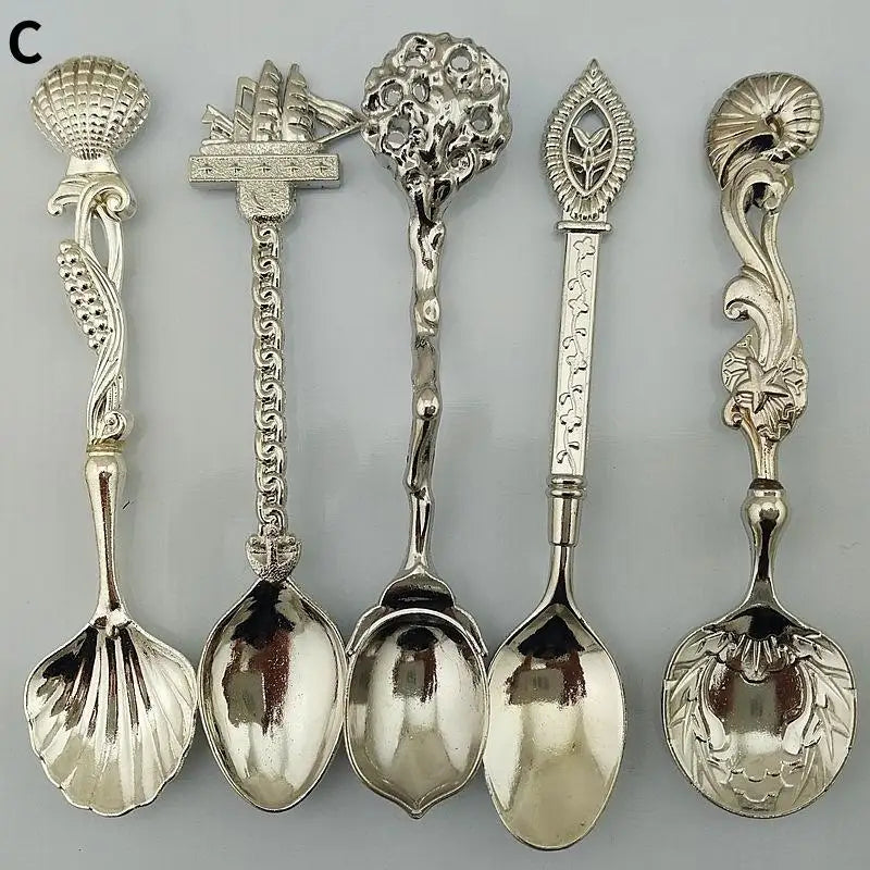 5Pcs Retro Coffee Spoon Set – Stainless Steel Vintage Dessert Spoons Gift Main image