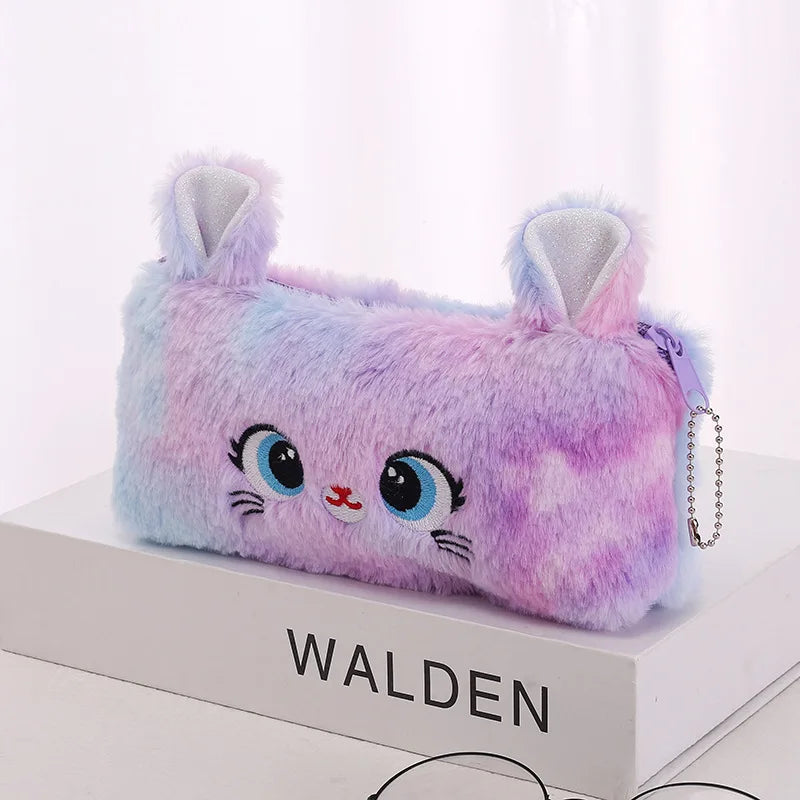 Kawaii Cat Plush Pencil Case Cute Fluffy Large Capacity Pen Bag