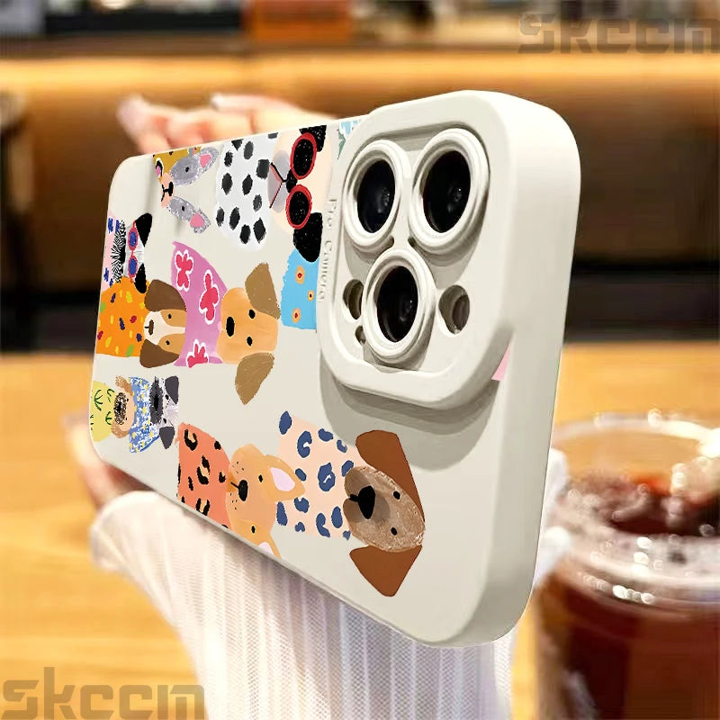 Funny Colourful Dog Pattern Case for iPhone 17 16 15 14 13 Pro Max