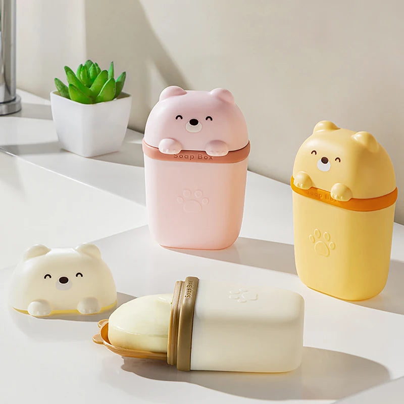 Cartoon Bear Soap Box – Waterproof Portable Travel & Bathroom Storage Case