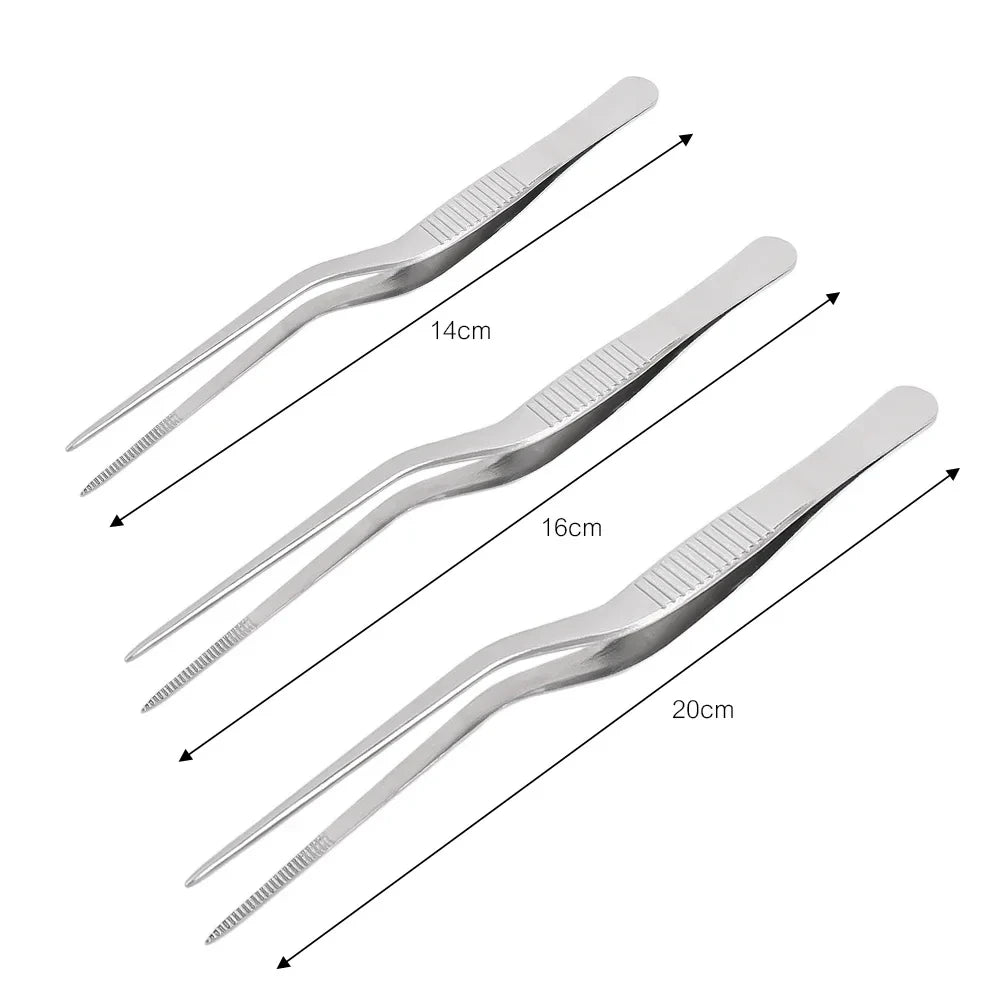 Kitchen Tweezers Stainless Steel – BBQ Food Clip & Cooking Tongs (1/3Pcs)