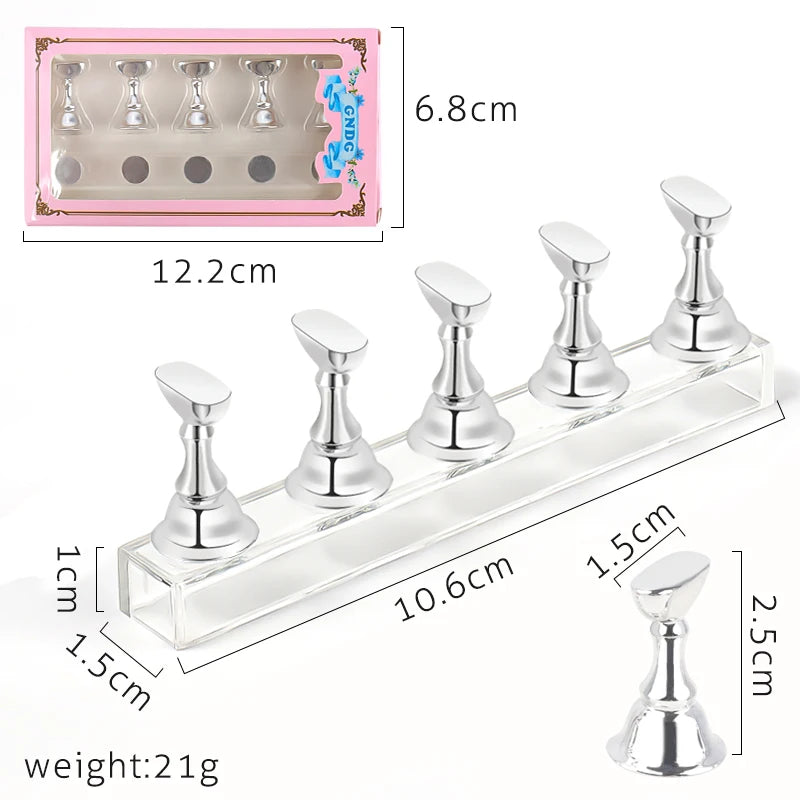 5Pcs Nail Tip Holder Magnetic Crystal Base Nail Art Practice Stand