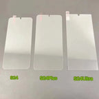 Three sizes of screen protectors labeled S24, S24Plus, and S24Ultra on a gray background.