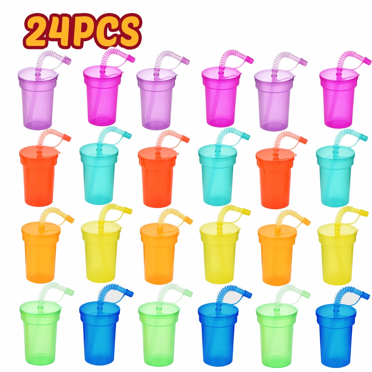 Neon Sipper Cups Reusable Spill Proof Cups with Lid & Straw