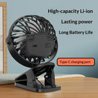 Portable Rechargeable Clip Fan with Night Light 360° 3-Speed USB