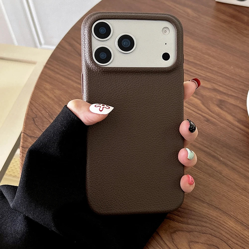 Luxury Leather Texture Case for iPhone 17 16 15 14 13 12 11 Pro Max